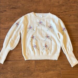 Chic Floral Embroidered White Sweater